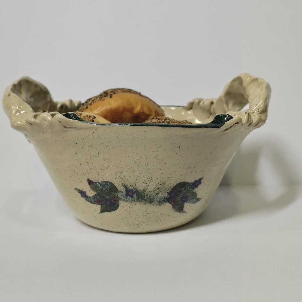 Vintage Gail Miller Signed Pottery Bunny Bowl Folk Art Arkansas HandPainted